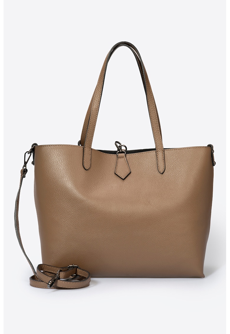 Geanta shopper de piele cu etui interior - Maro