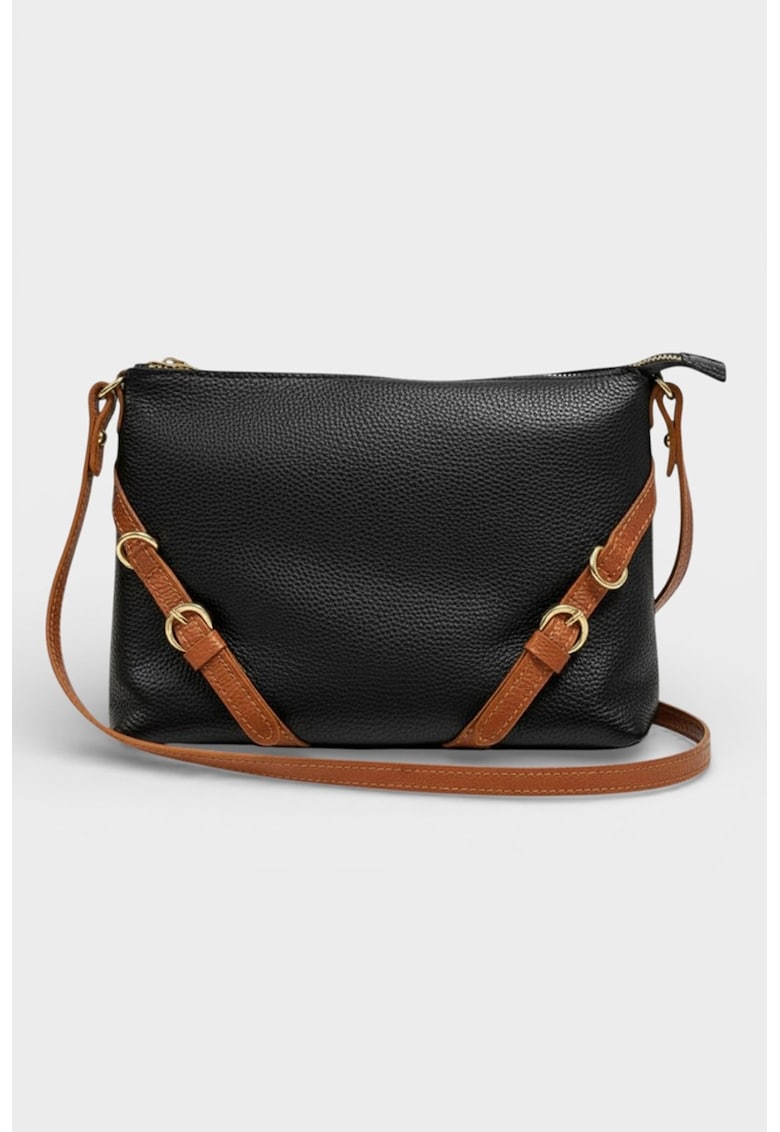 Geanta crossbody de piele cu aspect texturat - Negru