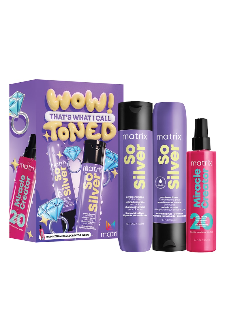 Set ingrijire profesioanala  So Silver pentru neutralizarea subtonurilor galbene si aramii din parul blond - platinat sau alb - contine sampon 300ml + spray fara clatire multibeneficii Miracle Creator 190ml