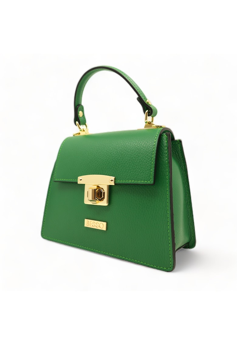 Geanta de mana din piele naturala Chic Minimal - Verde - 17.5x22x10
