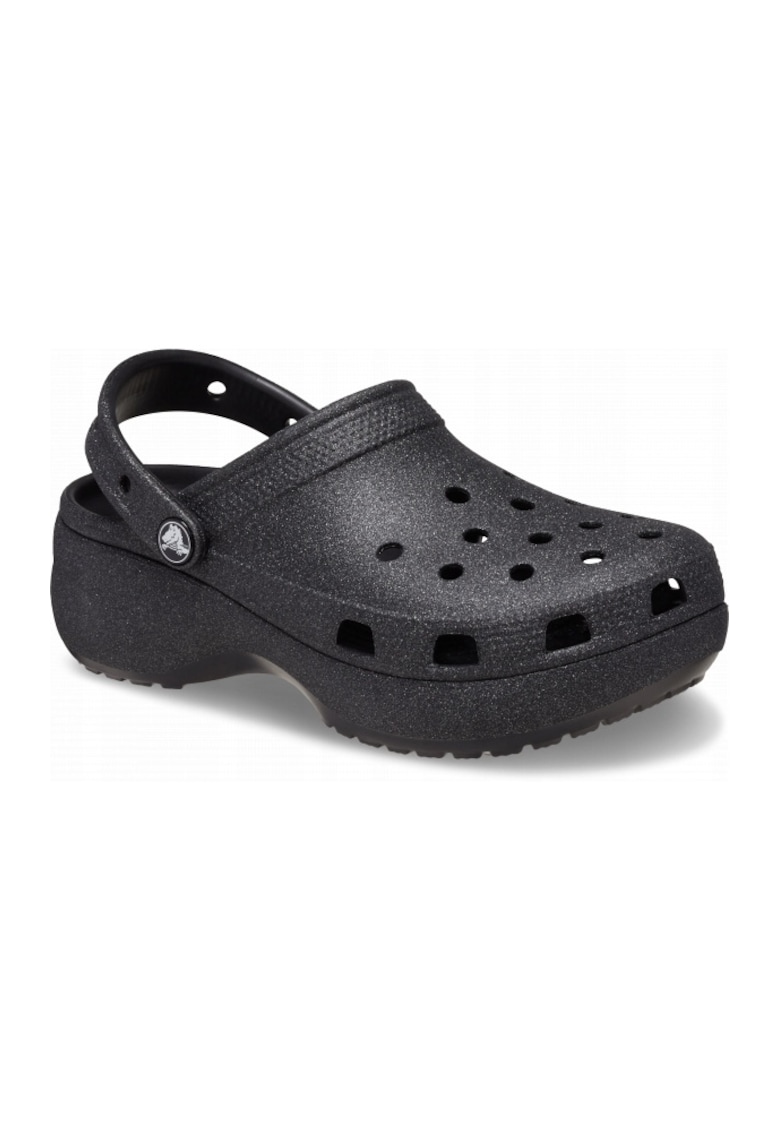 Saboti slingback flatform cu aspect stralucitor Classic - Negru