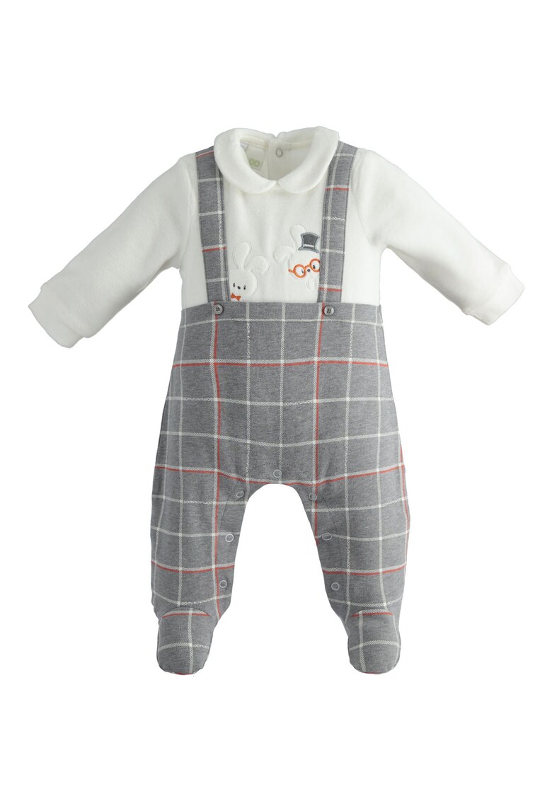Salopeta lunga cu imprimeu pentru bebe baiat - 4.5175 - Alb/Gri