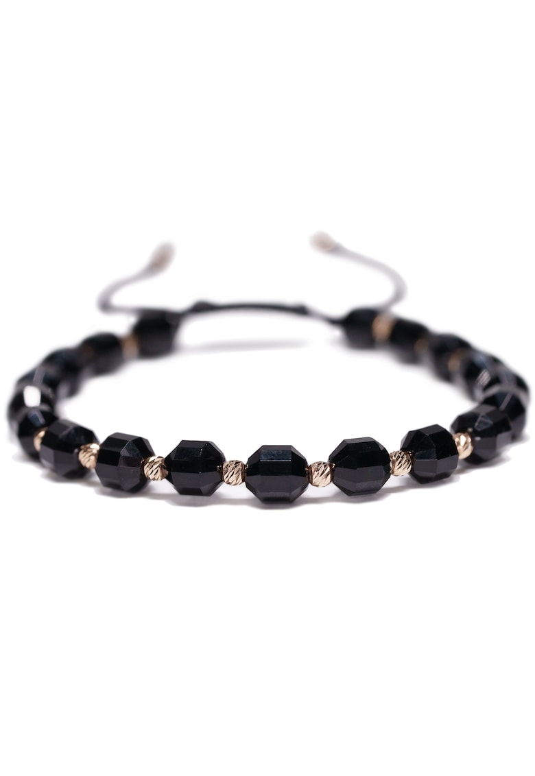 Bratara cu 20 de bile de Aur 14k si pietre semipretioase Onix negru - Ajustabila
