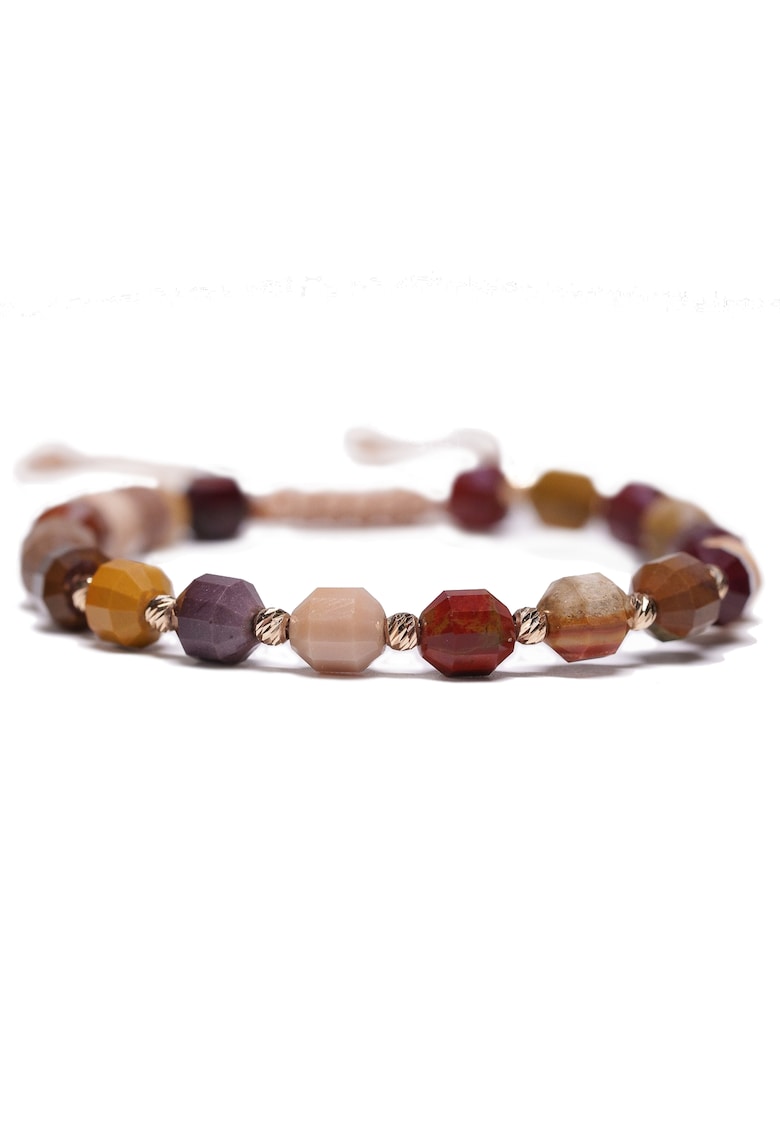 Bratara cu 20 de bile de Aur 14k si pietre semipretioase Mocait - Ajustabila