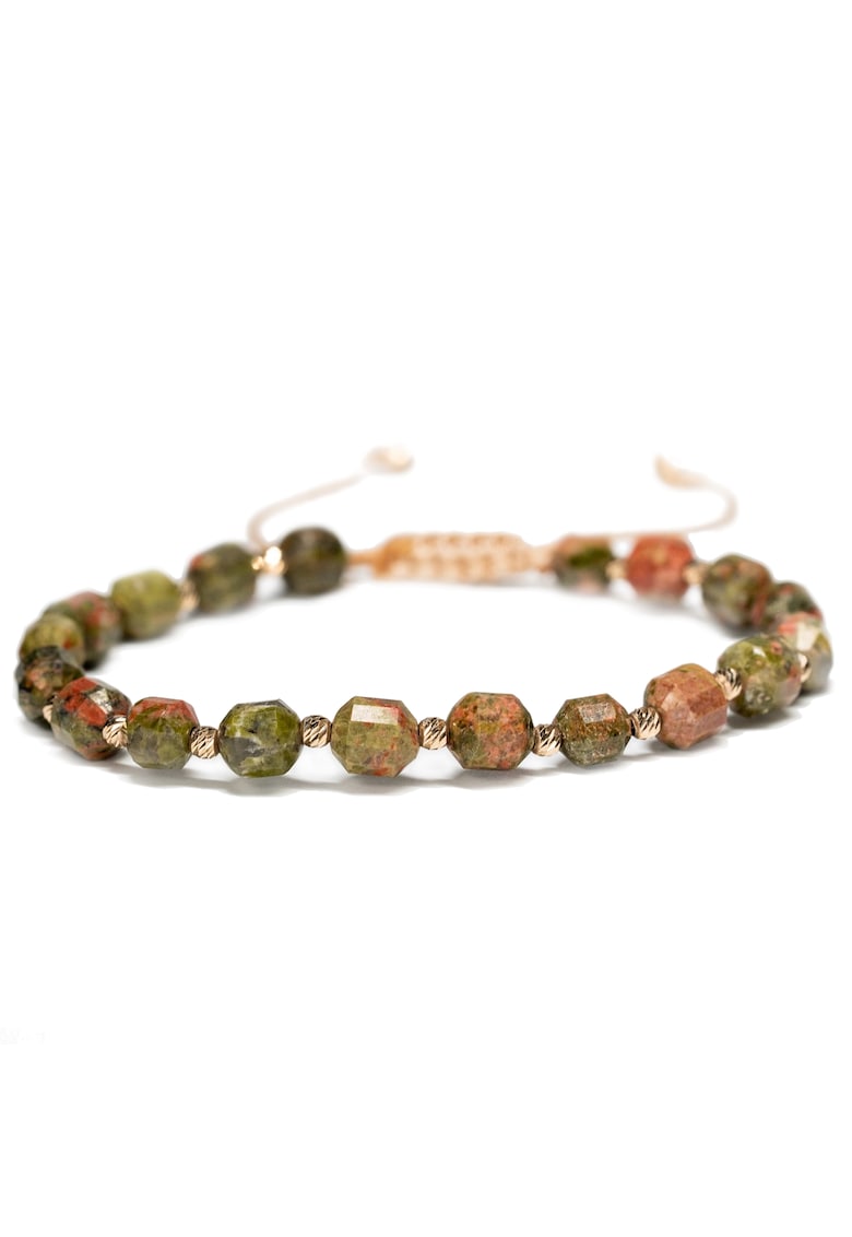 Bratara cu 20 de bile de Aur 14k si pietre semipretioase Unakit - Ajustabila