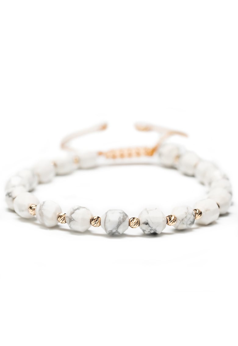 Bratara cu 20 de bile de Aur 14k si pietre semipretioase Howlit - Ajustabila