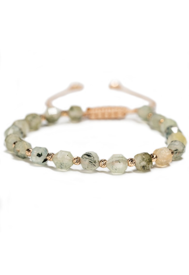 Bratara cu 20 de bile de Aur 14k si pietre semipretioase Prehnit - Ajustabila