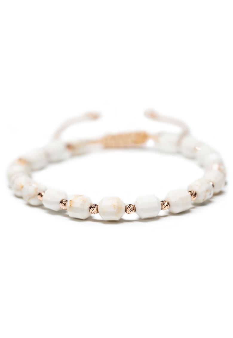 Bratara cu 20 de bile de Aur roz 14k si pietre semipretioase Howlit - Ajustabila