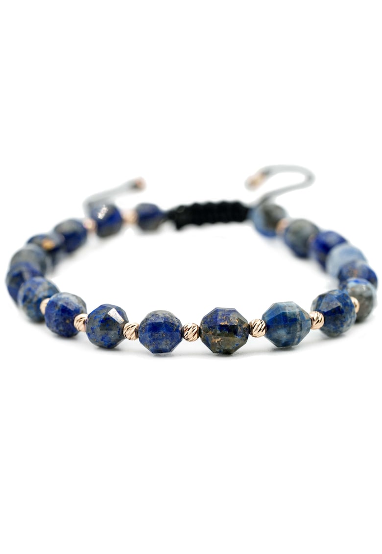 Bratara cu 20 de bile de Aur 14k si pietre semipretioase Lapis Lazuli - Ajustabila