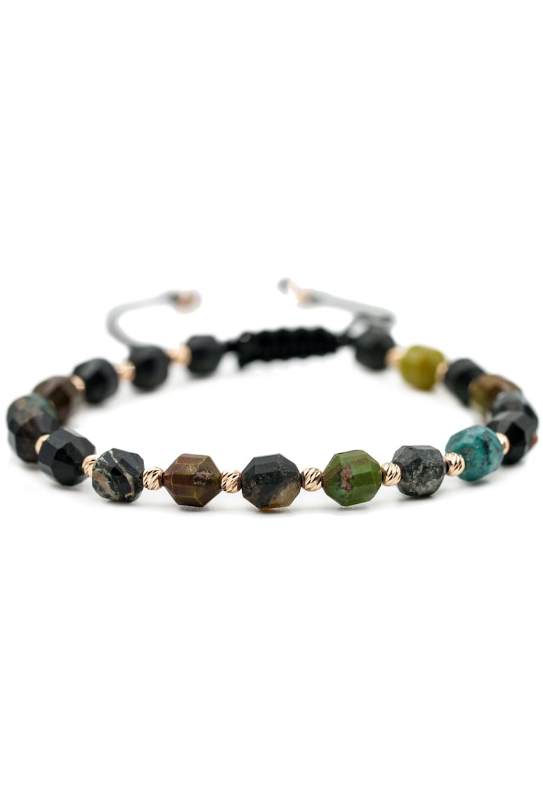 Bratara cu 20 de bile de Aur 14k si pietre semipretioase Turcoaz natural - Ajustabila