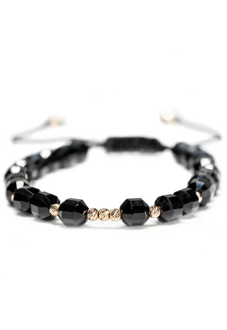 Bratara cu 9 bile de Aur 14k si pietre semipretioase Onix - Ajustabila