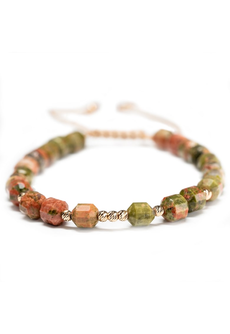 Bratara cu 9 bile de Aur 14k si pietre semipretioase Unakit - Ajustabila - Verde