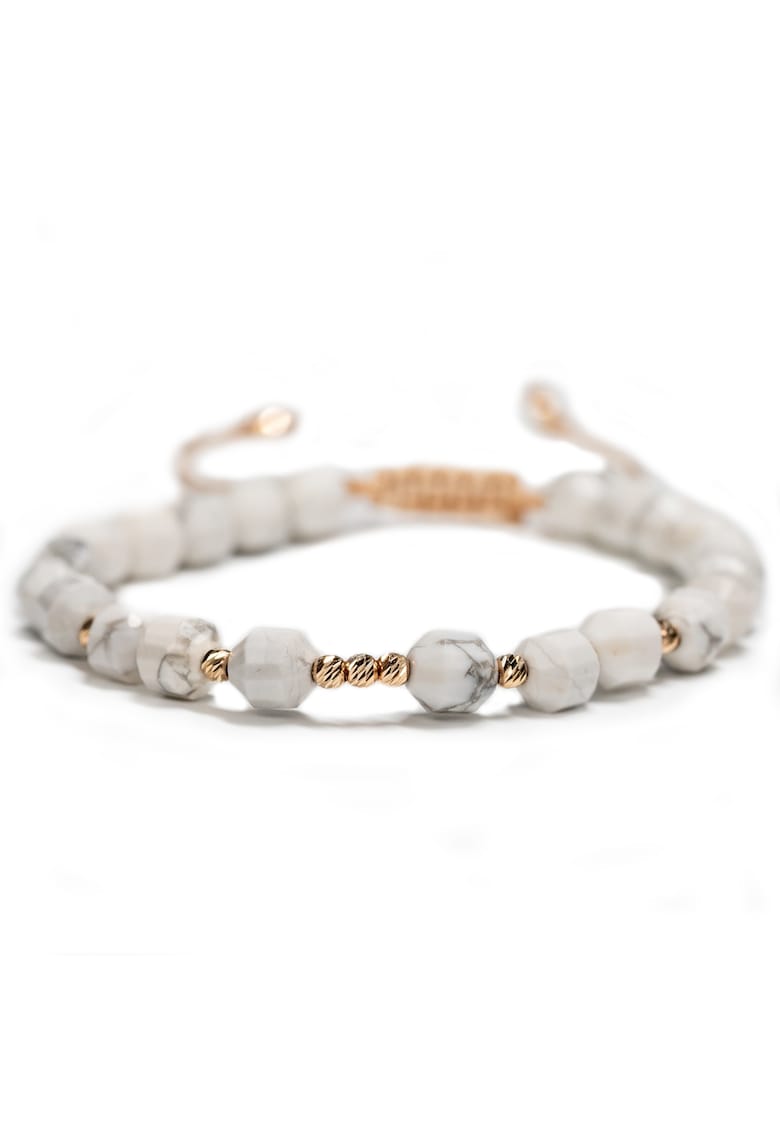 Bratara cu 9 bile de Aur 14k si pietre semipretioase Howlit - Ajustabila