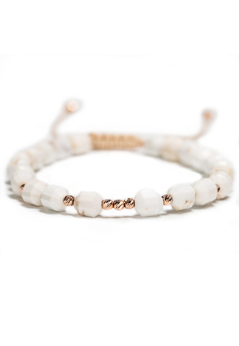 Bratara cu 9 bile de Aur roz 14k si pietre semipretioase Howlit - Ajustabila