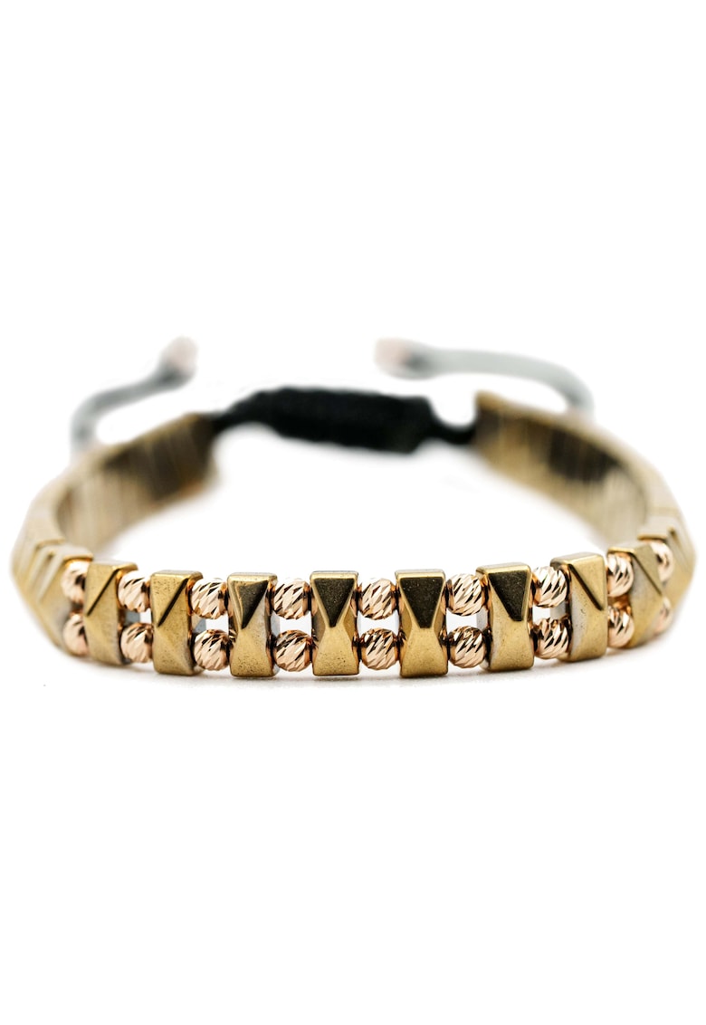 Bratara cu 20 de bile de Aur 14k si pietre semipretioase Hematit auriu - Ajustabila