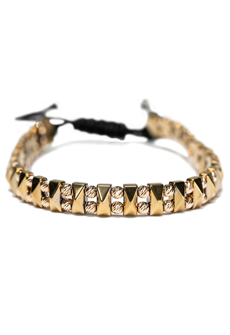 Bratara cu 58 de bile de Aur 14k si pietre semipretioase Hematit auriu - Ajustabila