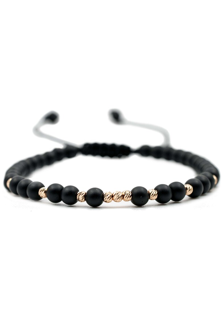 Bratara cu 9 bile de Aur 14k si pietre semipretioase Onix mat - Ajustabila