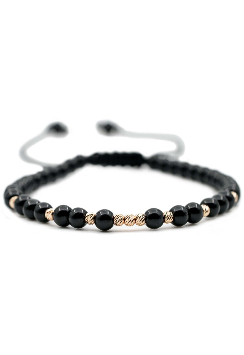 Bratara cu 9 bile de Aur 14k si pietre semipretioase Onix negru - Ajustabila