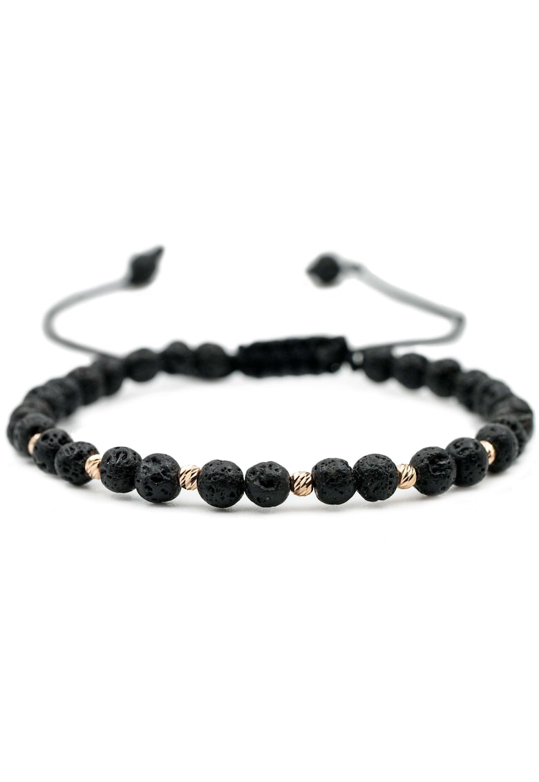 Bratara cu 6 bile de Aur 14k si pietre semipretioase Lava - Ajustabila