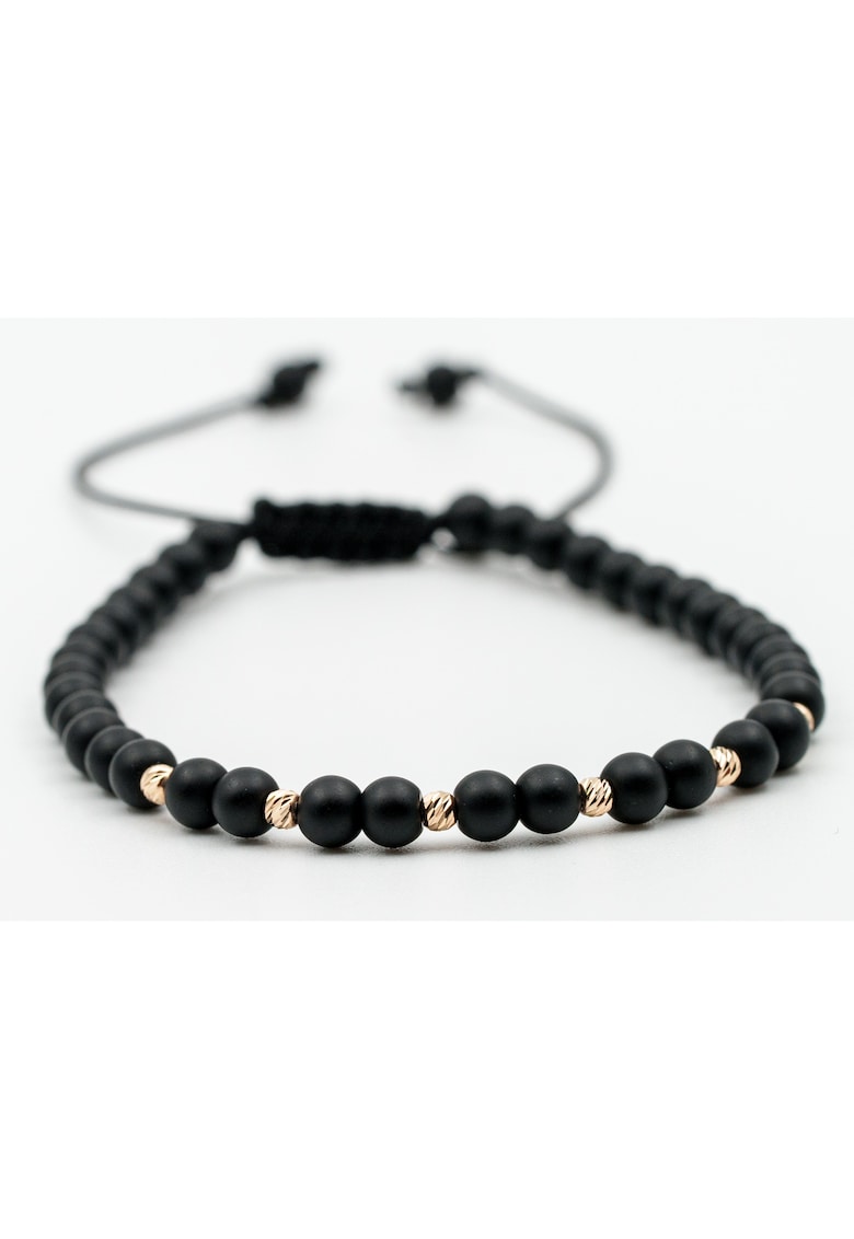 Bratara cu 6 bile de Aur 14k si pietre semipretioase Onix negru mat - Ajustabila
