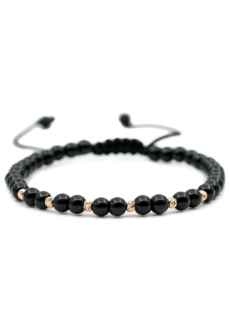 Bratara cu 6 bile de Aur 14k si pietre semipretioase Onix negru - Ajustabila