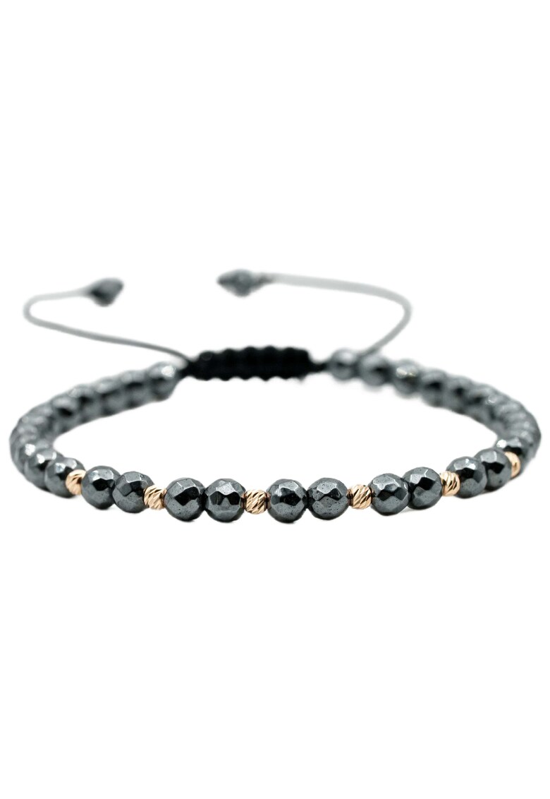 Bratara cu 6 bile de Aur 14k si pietre semipretioase fatetat - Ajustabila - Gri