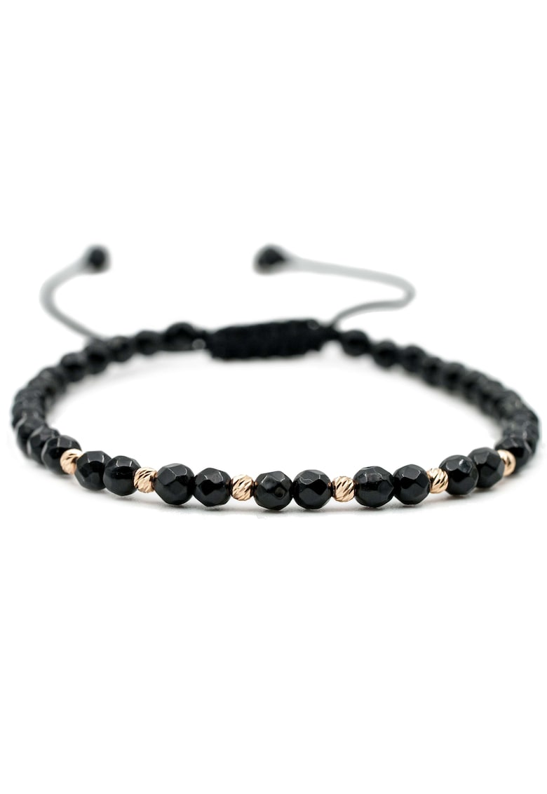 Bratara cu 6 bile de Aur 14k si pietre semipretioase fatetat - Ajustabila - Negru