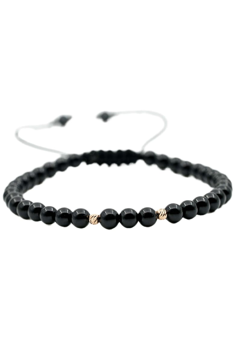 Bratara cu 2 bile de Aur 14k si pietre semipretioase Onix negru - Ajustabila