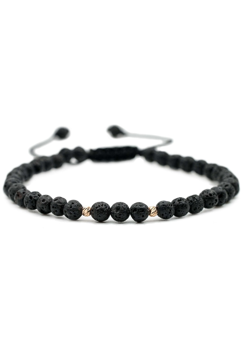 Bratara cu 2 bile de Aur 14k si pietre semipretioase Lava - Ajustabila