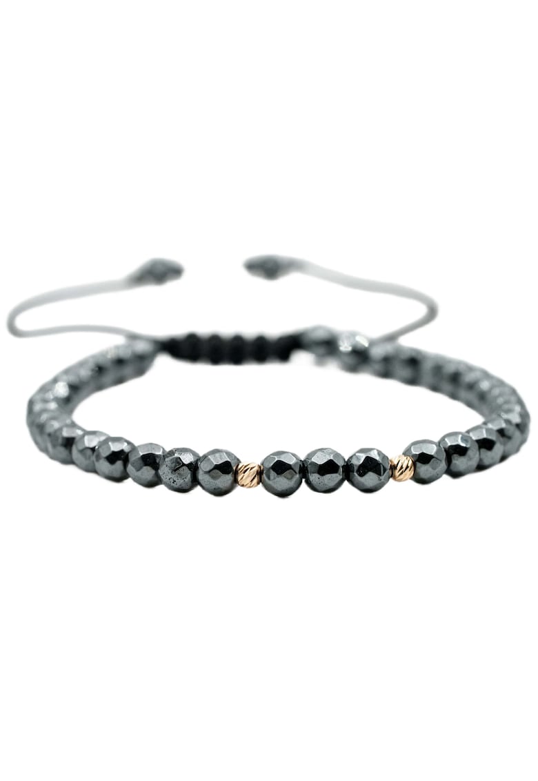 Bratara cu 2 bile de Aur 14k si pietre semipretioase Hematit - Ajustabila