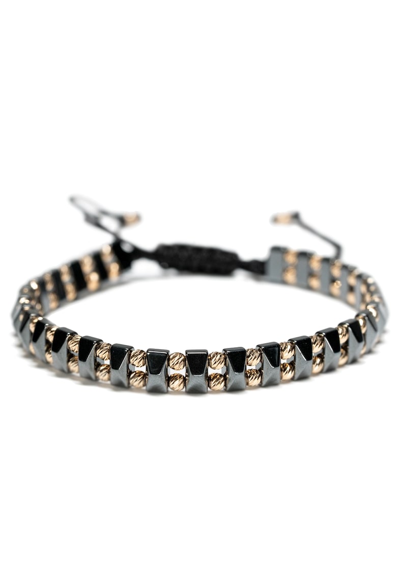 Bratara cu 58 de bile de Aur 14k si pietre semipretioase Hematit negru - Ajustabila