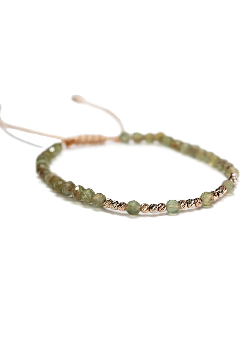 Bratara cu 17 bile de Aur 14k in 3 culori si pietre semipretioase Peridot - Ajusabila