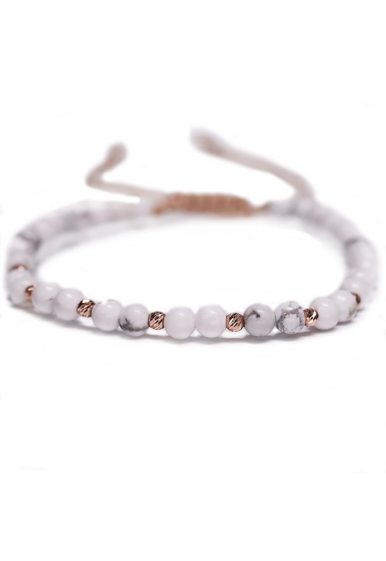 Bratara cu 10 bile de Aur roz 14k si pietre semipretioase Howlit - Ajustabila