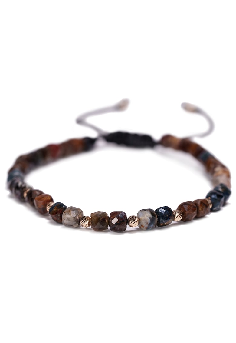 Bratara cu 10 bile de Aur 14k si pietre semipretioase Ajustabila - Maro