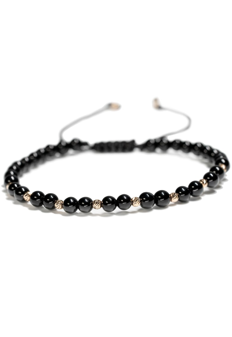 Bratara cu 10 bile de Aur 14k si pietre semipretioase Onix negru sfere - Ajustabila