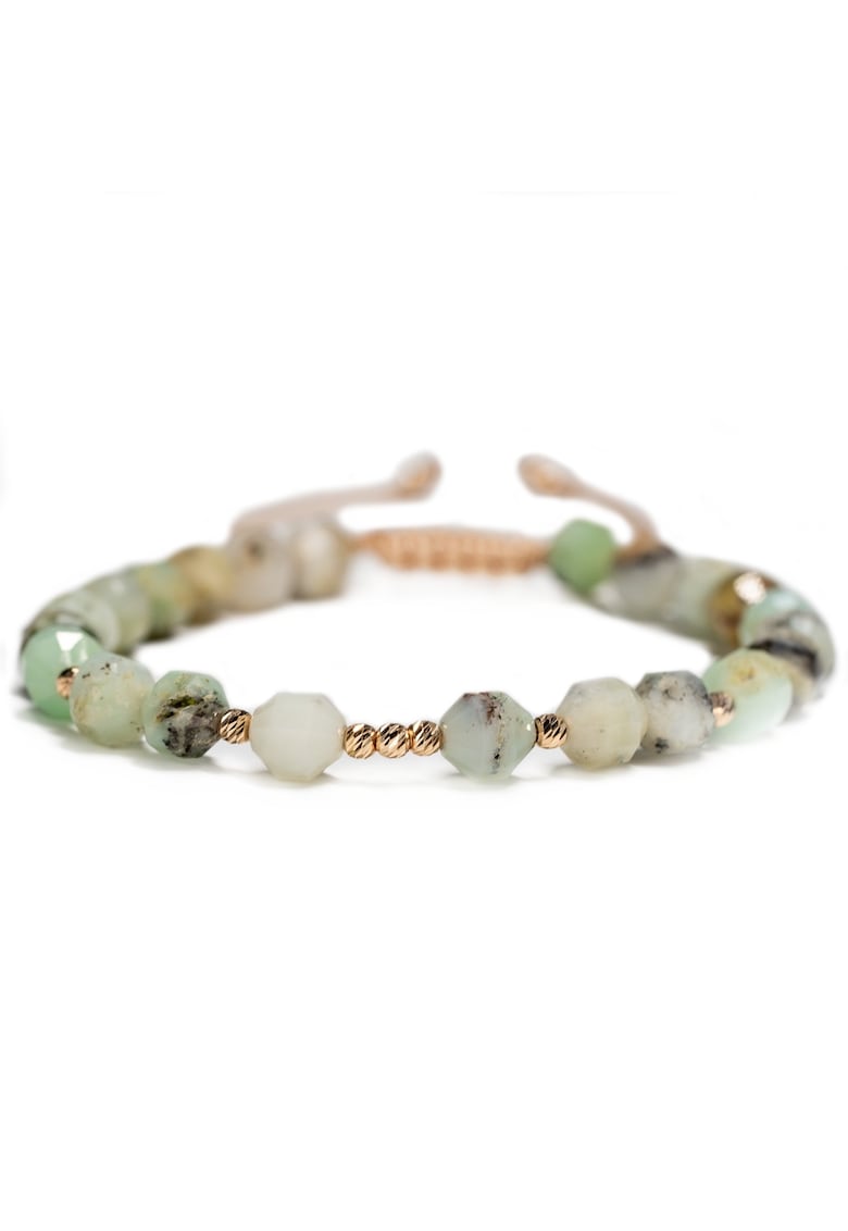 Bratara cu 9 bile de Aur 14k si pietre semipretioase Crisopraz - Ajustabila