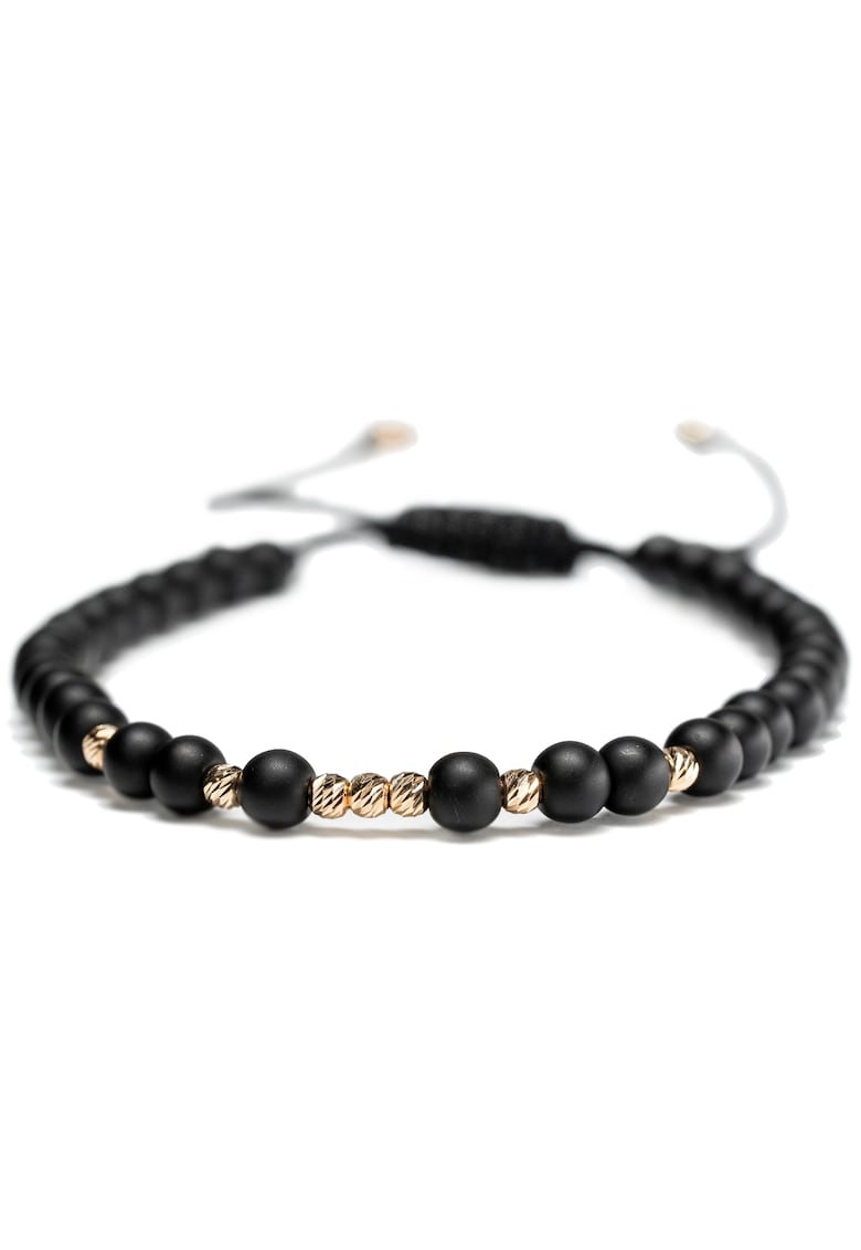 Bratara cu 9 bile de Aur 14k si pietre semipretioase Onix negru mat - Ajustabila