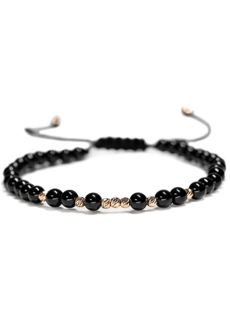 Bratara cu 9 bile de Aur 14k si pietre semipretioase Onix sfere - Ajustabila