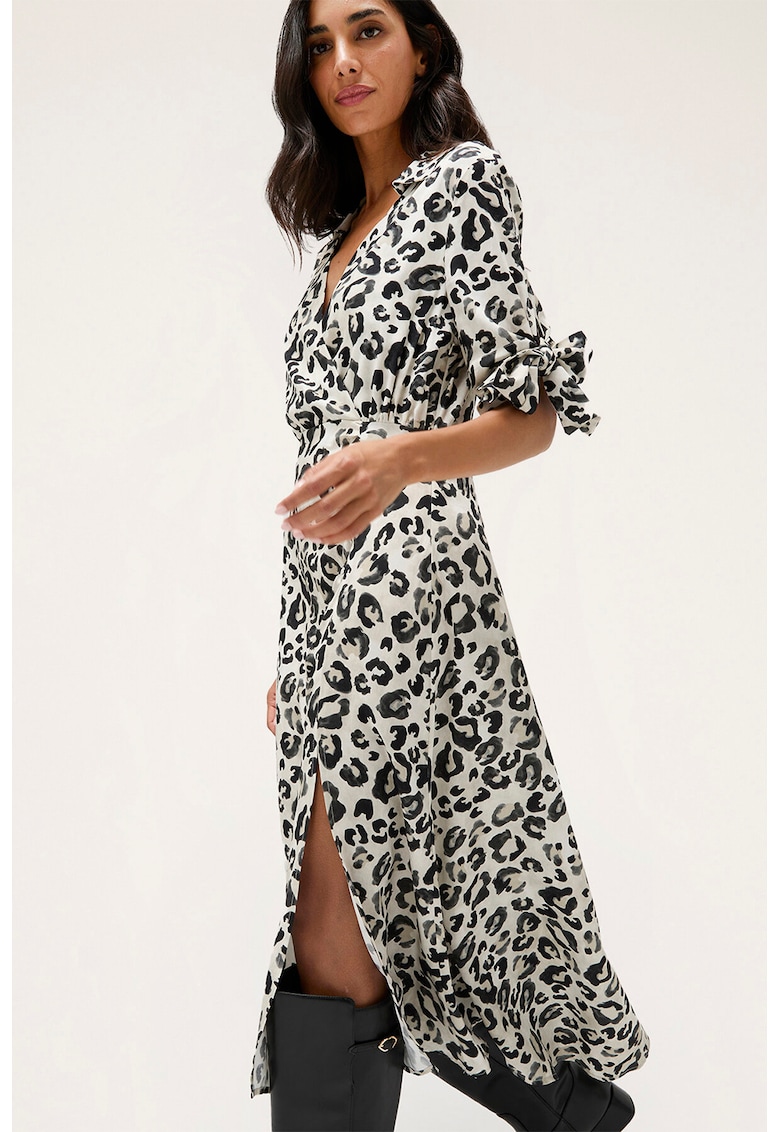 Rochie cu animal print si slit frontal