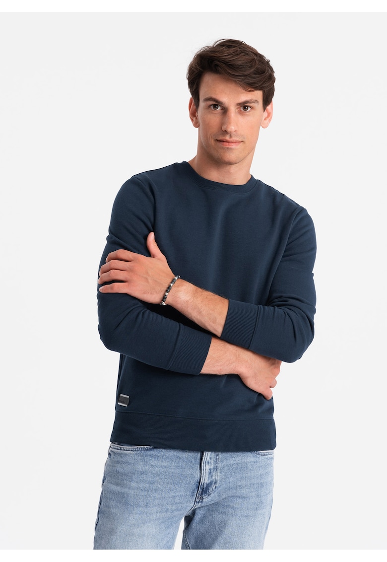 Bluza de trening din bumbac cu model uni - Albastru inchis