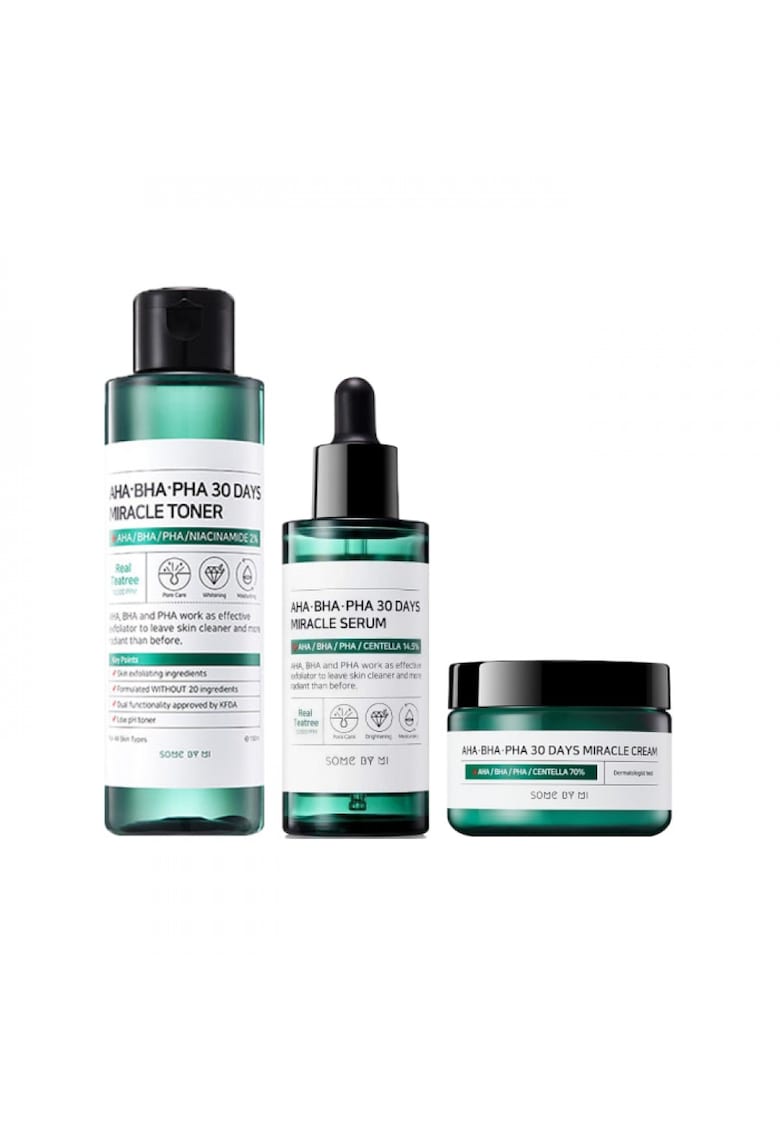 Set anti-acnee AHA - BHA si PHA 30 Days Miracle - toner 150 ml - serum 50 ml - crema 60 ml