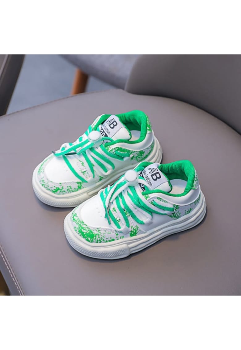 Pantofi Sport In Degrade - Casual - Textil - Baieti - Siret - Alb - Verde