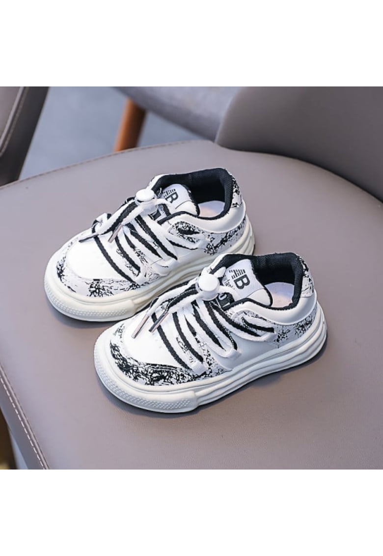 Pantofi Sport In Degrade - Casual - Textil - Baieti - Siret - Alb - Negru