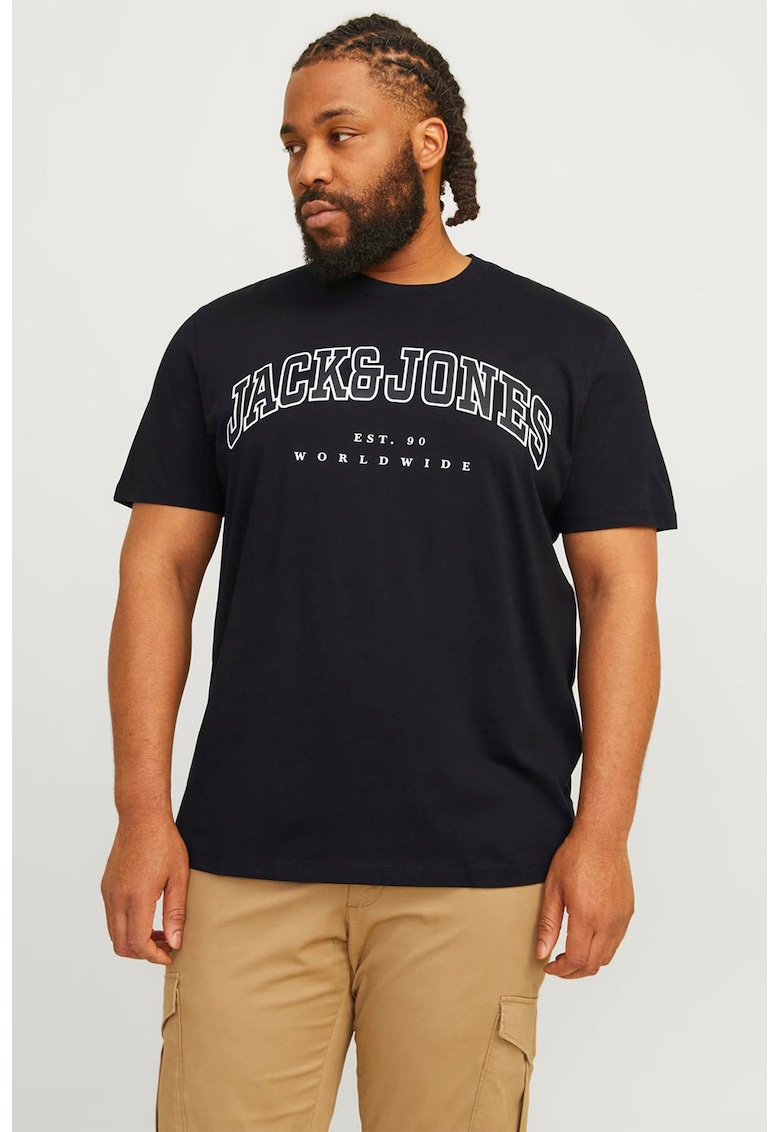 Tricou cu decolteu la baza gatului si logo - Negru