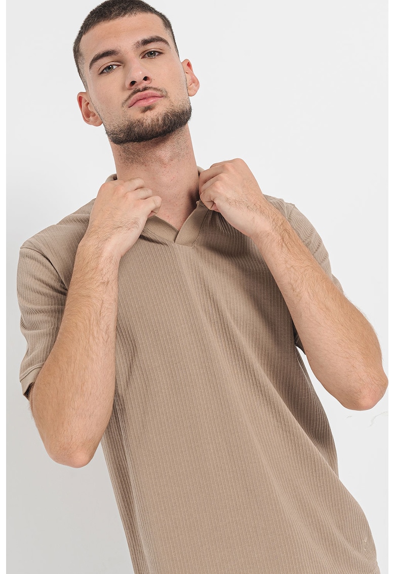 Tricou polo din amestec de bumbac - Grej