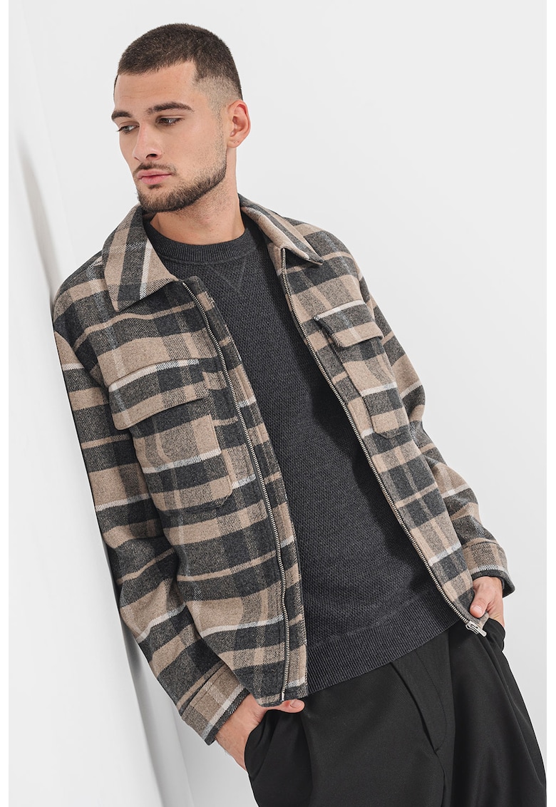 Jacheta din amestec de lana cu fermoar