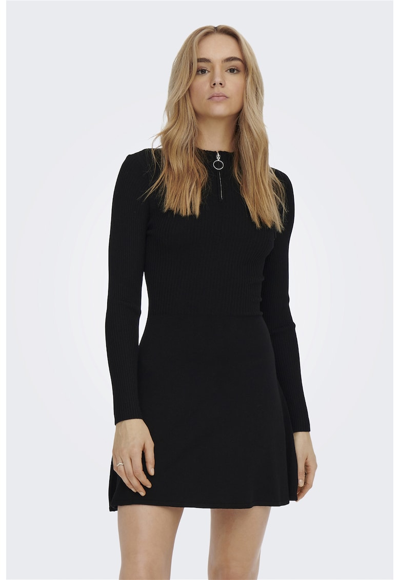 Rochie striata cu fenta cu fermoar