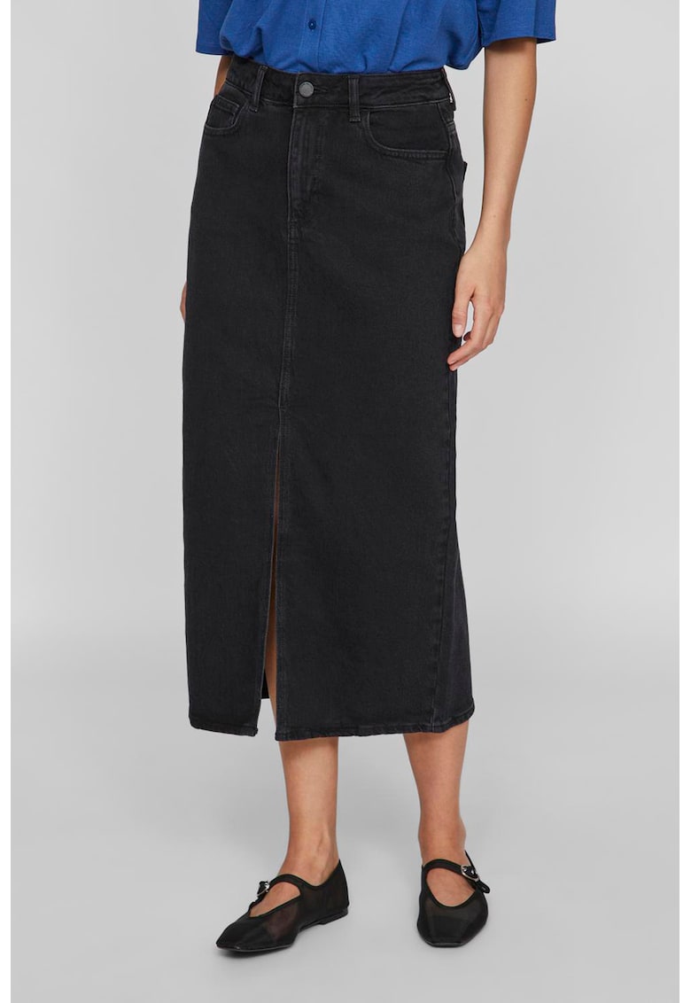 Fusta midi din denim cu talie inalta
