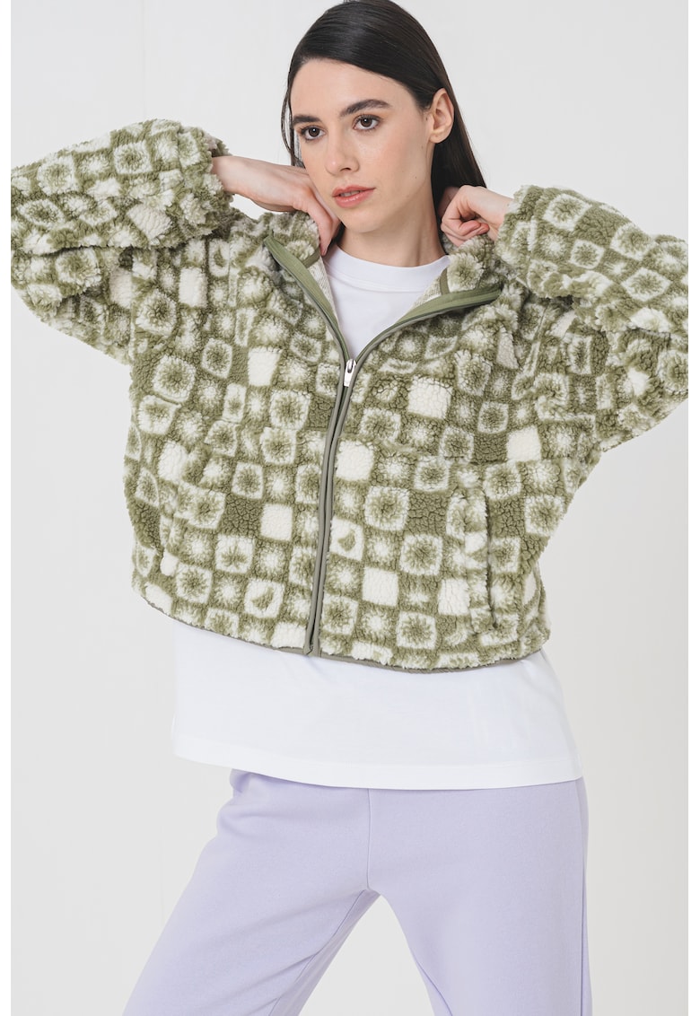 Jacheta crop din material teddy cu fermoar