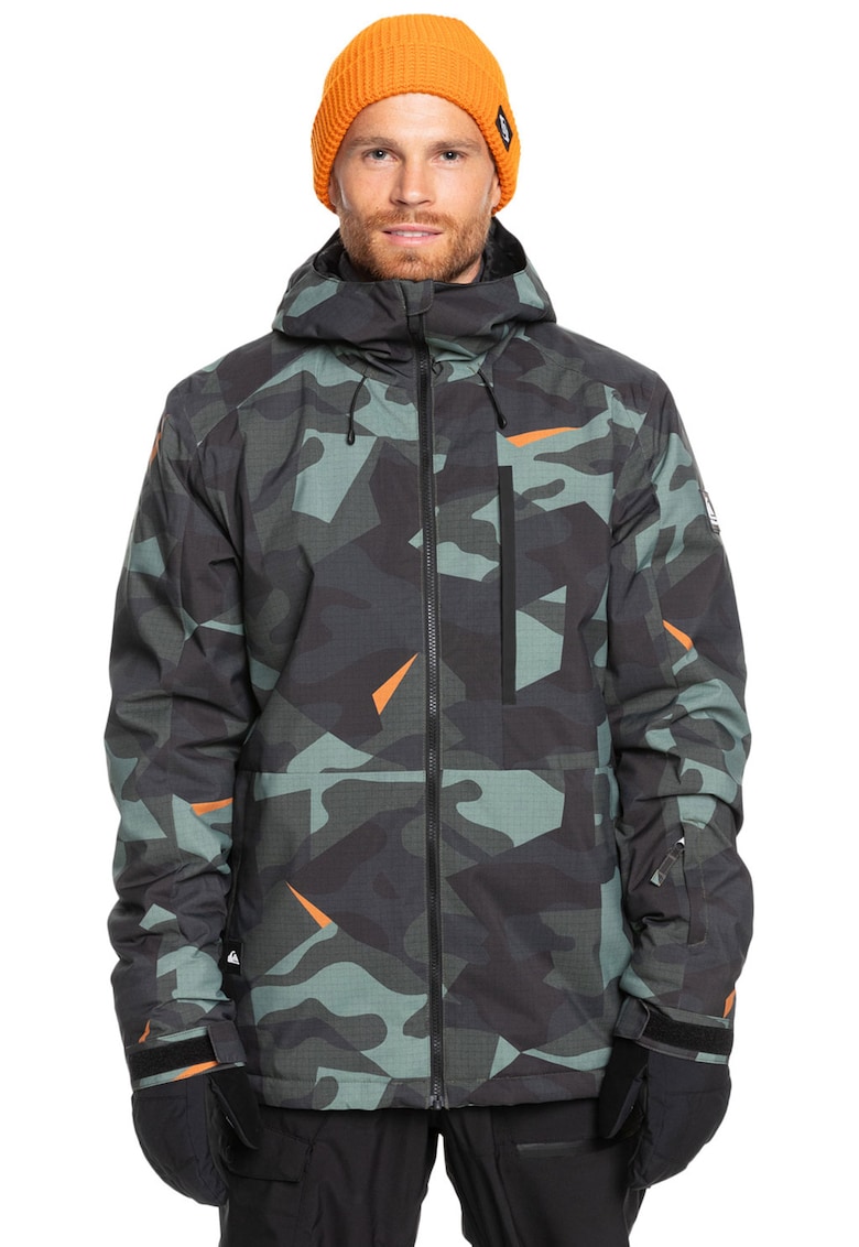 Geaca cu vatelina si gluga - pentru schi Mission - Portocaliu/Negru stins/Verde pal